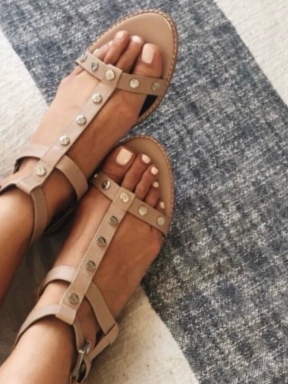 Rebecca Minkoff Beige Studded T-Strap Sandals - Picture 2 of 5
